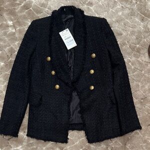 Zara Black Tweed Jacket with Gold Buttons